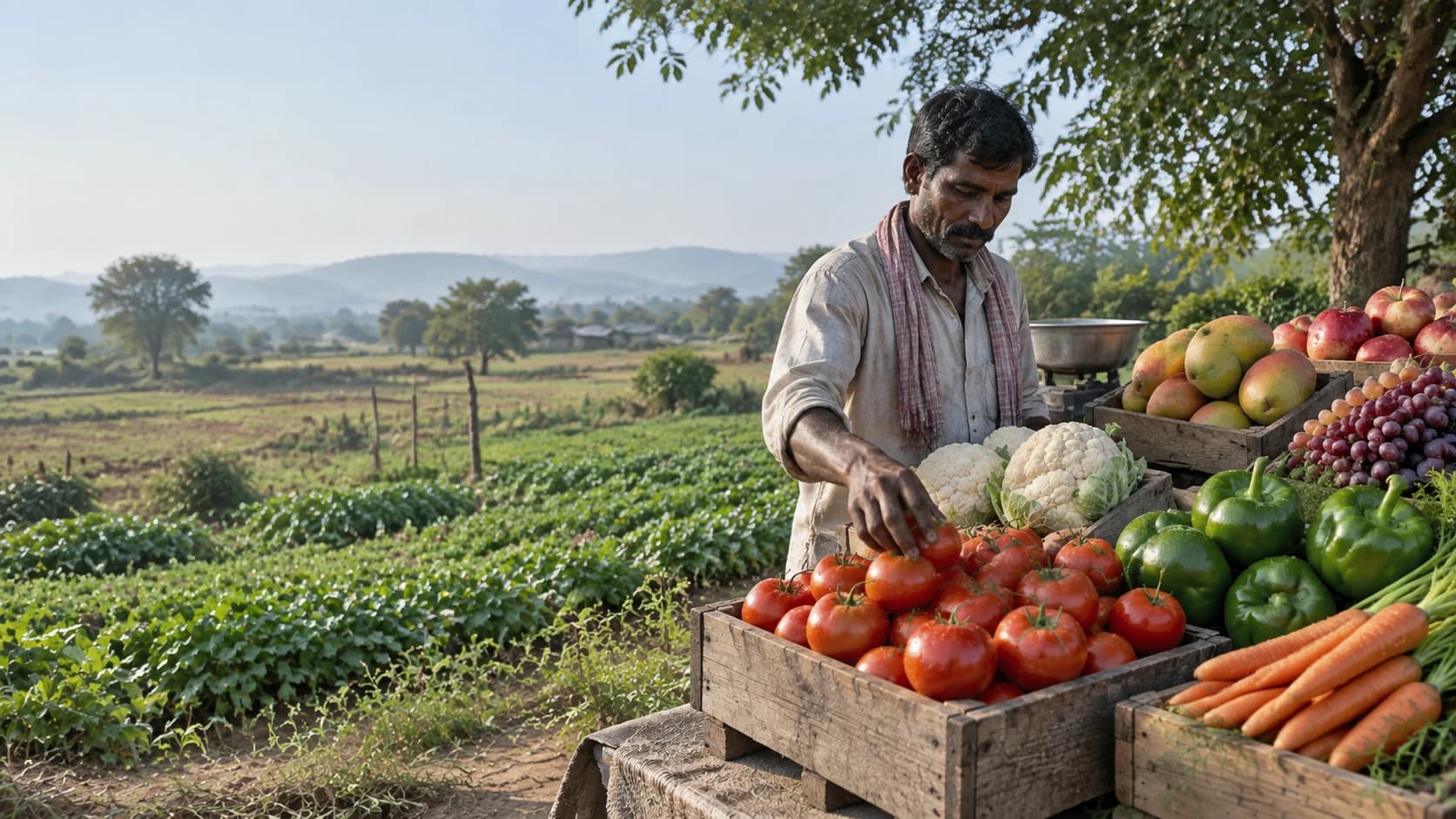 Fresh produce gathered at a farm